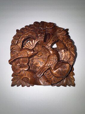 Vintage Balinese Bali Hand Carved Wood High Relief 3D Wall Art Panel Carving